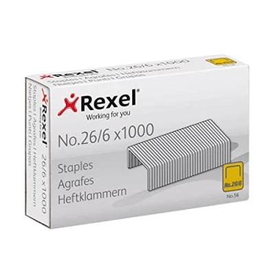 Imagen de Rexel No.56 (26/6) grapas, grapa hasta 20 hojas, tamaño estándar para grapadoras y alicates de escritorio Caja x 1000 (20.000) (2115727)