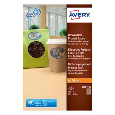 Imagen de Avery España L7103 20 Cajaj de 320 Etiquetas adhesivas Kraft multiuso,Ovaladas 63.5 x 42.3 mm