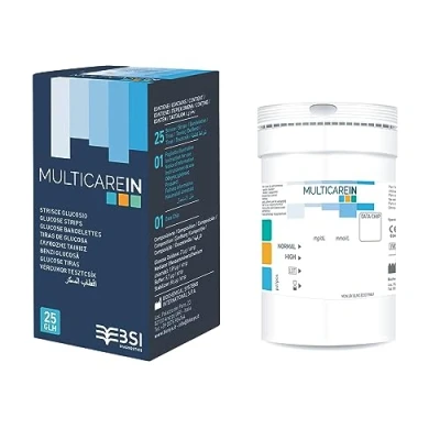 Imagen de Multicare IN Tiras de glucemia biosensor, con 1 chip, 25 piezas, para una medición segura y confiable del nivel glucosa en sangre, 24156