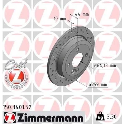 Imagen de ZIMMERMANN SPORT COAT Z 150.3401.52 Disco de freno 259 10 5/4 4 100 macizo, perforado revestido altamente carbonizado MINI: Hatchback, Cabrio