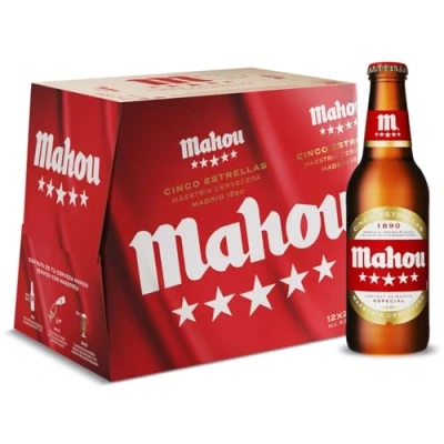 Imagen de Mahou 5 Estrellas, Pack de 12 Botellas x 25 cl, Cerveza Especial Dorada Lager, Sabor 5,5% Volumen Alcohol