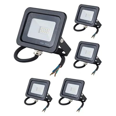 Imagen de Popp® Floodlight LED Foco Proyector para Exterior Negro 10W, luz fría 6000K, Eficiencia Luminosa 85LM/W, Protección contra Sobrevoltajes, Resistente al Agua IP65(10W 6000K 5 unidad)