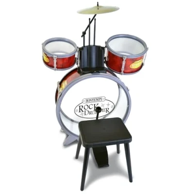 Imagen de Bontempi BeatMaster: Batería para niños con sonidos realistas y mucha diversión, rojo transparente, 500x500x680 mm