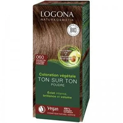 Imagen de LOGONA Naturkosmetik Tinte vegetal nutritivo para el cabello, polvo vegano con henna orgánica un color intenso y brillo, de plantas en ámbar (marrón), 1 x 100 g