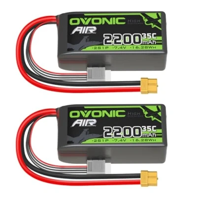 Imagen de OVONIC 2S Batería de polímero litio (35 C, 2200 mAh, 7,4 V, con conector XT60, para helicóptero avión teledirigido 1:14, 2 unidades)