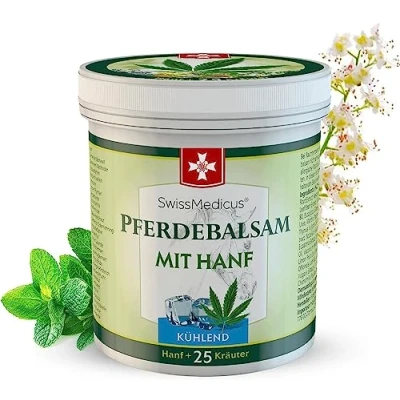 Imagen de SwissMedicus bálsamo de caballo con enfriamiento cáñamo crema masaje para músculos y ligamentos ideal deportistas extractos plantas naturales uso diario, 250 ml