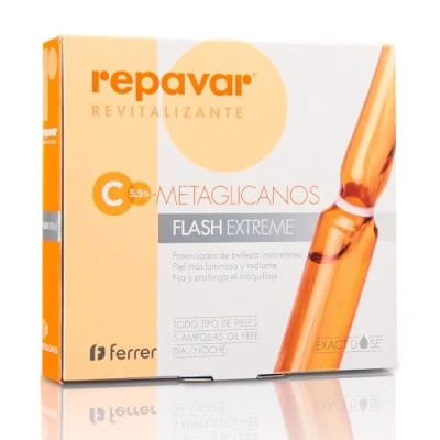 Imagen de Repavar Revitalizante Sérum Metaglicanos Flash Extreme Efecto Tensor Inmediato Elaborado con Vitamina C Piel más Luminosa y Radiante Fija el Maquillaje 5 Ampollas de 1 ml