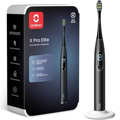 Imagen de Oclean Cepillo eléctrico X Series Pro Elite, Súper silencioso, Pantalla táctil inteligente, 4 Modos, 32 Niveles de intensidad, 35 días duración, IPX7, Soporte pared, Embalaje ecológico, Negro