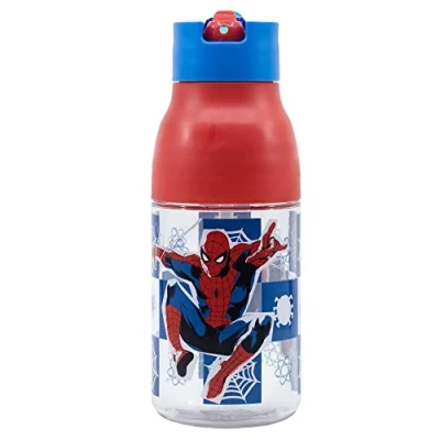 Imagen de Botella de agua infantil doble apertura con pajita 420 ml Spider man