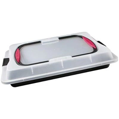 Imagen de Zenker Rustidera con Tapa, Bandeja para hornear. de horno acero. Acero teflón Polipropileno, 42.5x29.5x8 cm. 1 ud, Negro Transparente Rojo, 42.5 x 29.5 8 cm