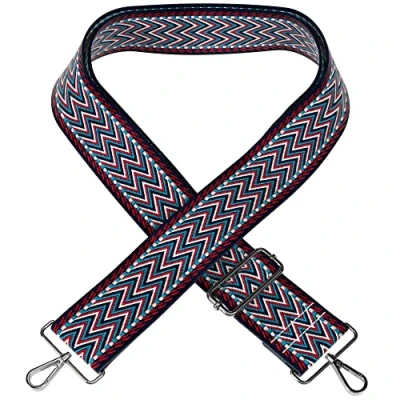 Imagen de EAZY CASE correa de bolsillo ajustable, repuesto para bolsos, correas hombro bandolera, ancha bolsos y bolsas transporte, cinta DIY, Zig Zag Azul Rojo