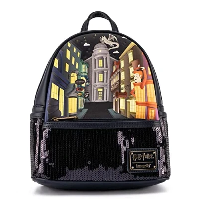 Imagen de Loungefly Mochila Lentejuelas Callejon Diagon Harry Potter 26cm, Bolsos Peluche para Mujer, Multicolor, Talla única