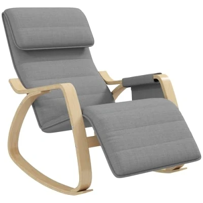 Imagen de HOMCOM Silla Mecedora sillón de Lactancia reclinable con reposapiés Ajustable, Bolsillo Lateral y reposacabezas, para Dormitorio, 67 x 110 91 cm Gris
