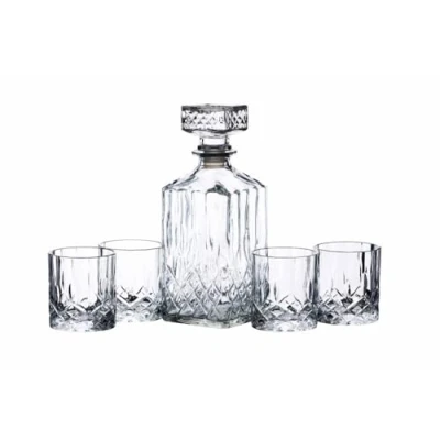 Imagen de BarCraft Juego de Decantador Whisky y Vaso Regalo, 5 Piezas Cristal Tallado, 900ml con Tapón Sello Silicona 4x Vasos, 26 x 10 24cm