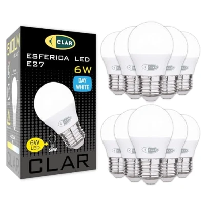Imagen de CLAR Bombillas LED E27, LED, Bombilla E27 4000K, Bajo consumo, Pequeña, 40W, G45, 6W (Pack 10)