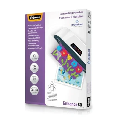 Imagen de Fellowes Fundas de Plastificar A4, acabado brillo, 100 hojas, 160 micras (2 x 80 micras), calidad, con indicadores direccionales Image Last, adecuadas para fotos y avisos