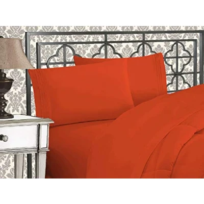 Imagen de Elegant Comfort Juego de sábanas Microfibra Lujoso 1500 Hilos Hotel, Tres líneas Bordadas, 4 Piezas, Resistente a Las Arrugas y decoloración, Queen, Teja