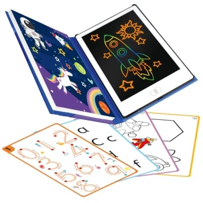 Imagen de Big Minds Pizarra Magica Infantil Lcd Tableta Escritura Niños Formato Libro Magnetica 20 Plantillas Reversibles Tablet para Dibujar Rotulador Borrable Portátil
