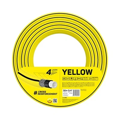 Imagen de Cellfast Manguera de jardín YELLOW, ligera, duradera, 4 capas, trenza cruzada resistente a los rayos UV y las algas, resistencia la torsión, tecnología REACH, 20 bar, 10/50 C 3/4