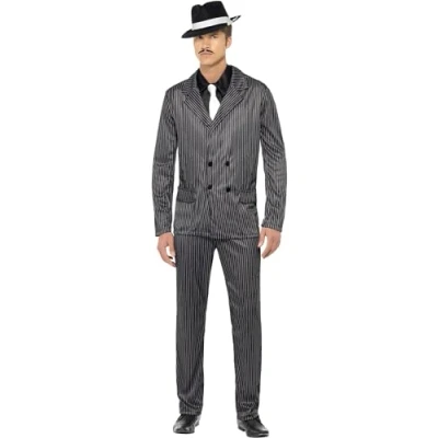 Imagen de Smiffys Disfraz de gánster, chaqueta raya diplomática y pantalones, pechera camisa corbata