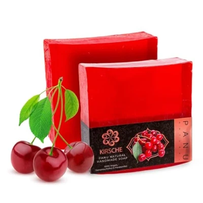 Imagen de Panu Soaps Cereza Jabón de Ducha Vegano para Todo Tipo Piel Natural como Gel Sólido y Champú