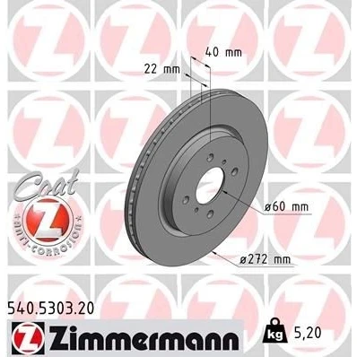 Imagen de ZIMMERMANN COAT Z 540.5303.20 Disco de freno 272 22 6/4 4 100 ventilación interna revestido SUZUKI: SWIFT
