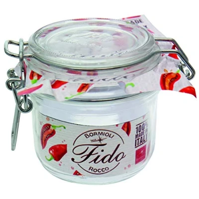 Imagen de Bormioli Rocco Fido 4261 Juego de 6 tarros cristal con plancha alambre (255 ml, incluye gomas, conservas, postre, mermelada)
