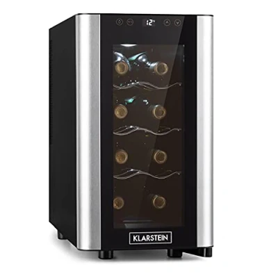 Imagen de KLARSTEIN Reserva Slim Uno nevera para vinos, 23 litros / 8 botellas, temperatura: 11 18 C, ruido: 26 dB, 3 baldas, luces LED, protección UV, nevera, negro