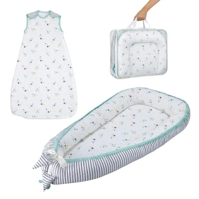Imagen de It&#039;s Petite Nido Bebe Recien Nacido con Saco a Juego Reductor Cuna 100% Algodón Eco Ninho para Baby Nest
