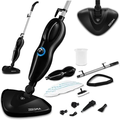Imagen de ZEEGMA PUUR pulitore a vapore pulizia senza prodotti chimici pronto per l&#039;uso in 25 secondi 7 accessori diversi 2 filtri l&#039;acqua lunghezza cavo 5 m, potenza 1500 W, nero