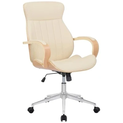 Imagen de CLP Silla De Oficina Melilla Ergonómica En Símil Cuero &amp; Base con Ruedas I Escritorio Regulable Altura, Color:Natural/Crema