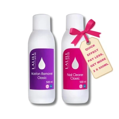 Imagen de LALILL Set Limpiador de uñas 500 ml + Acetona Quitaesmalte Removedor esmaltes híbridos, geles, acrílicos y tips Desengrasante para esmaltes, híbridos pinceles