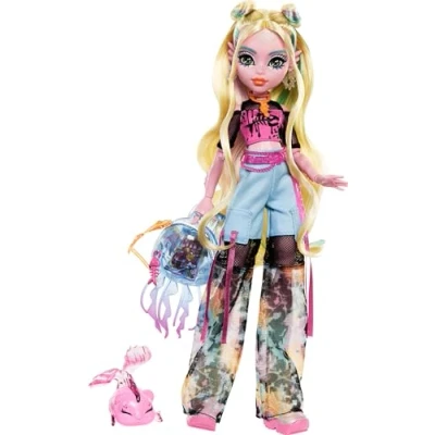 Imagen de Monster High Lagoona Blue, Muñeca monstruita Marina con Camiseta de Malla y Pantalones Cargo los años 2000, Incluye Mascota pez Neptuna, Juguete Regalo para niños niñas +4 años, HXH75