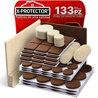 Imagen de Almohadillas de Fieltro para Muebles X Protector 133 Piezas, Beige y Marron Adhesivo, Fieltros Sillas Mejores Protectores Suelo Madera