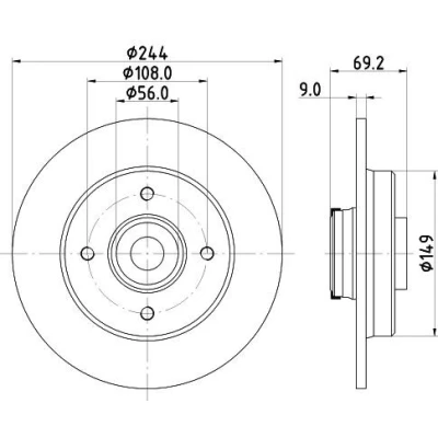 Imagen de HELLA 8DD 355 132 161 Disco de freno 244 9 04/04 108 macizo revestido con anillo sensor magnético incorporado, cojinete rueda, buje rueda