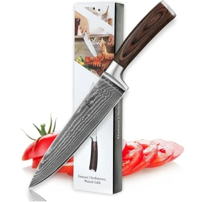 Imagen de Wakoli EDIB cuchillo damasco de chef I 20 cm extremadamente afilada 67 capas cocina y profesional auténtico acero con mango madera pakka