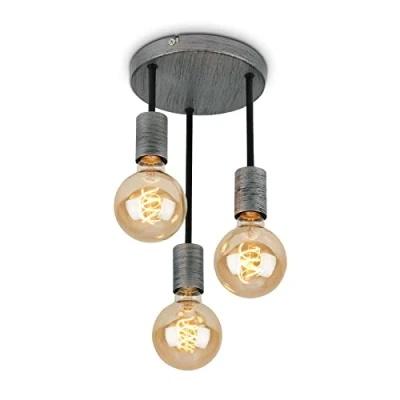 Imagen de BRILONER foco de techo, lámpara techo retro, vintage, 3x casquillo E27, fabricado en plata, 190x310 mm