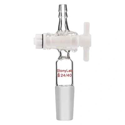 Imagen de stonylab Adaptador de Control Flujo Vacío con Llave Paso PTFE, Conexión Manguera Recta y 24/40 para Suministro Laboratorio