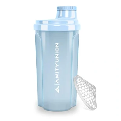 Imagen de AMITYUNION Coctelera de proteínas 700 ml Heaven a prueba fugas, sin BPA con tamiz y escala que se pueden hacer clic para batidos cremosos suero, mezclador proteínas, original en Cielo azul