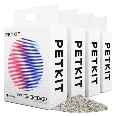 Imagen de PETKIT Arena Mixta para Gatos 5 en 1, Enjuagable, Sin Olores, con Carbón Activado, Ultra Absorbente y de Secado Rápido(Cuatro Bolsas)