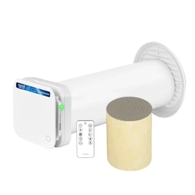 Imagen de Turbionaire Trend HRV Ventilación VMC Descentralizada con Recuperación de Calor Cerámica, Sensor Humedad, Remoto, Temporizador, 8 velocidades,Motor DC Brushlesss,Flujo Aire Reversible,100 mm