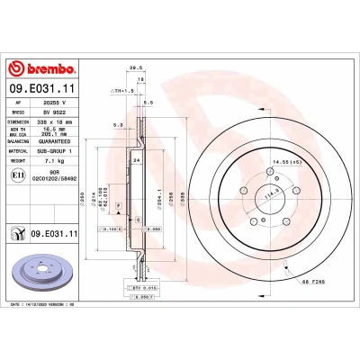 Imagen de BREMBO 09.E031.11 Disco de freno 338 18 5 ventilación interna revestido