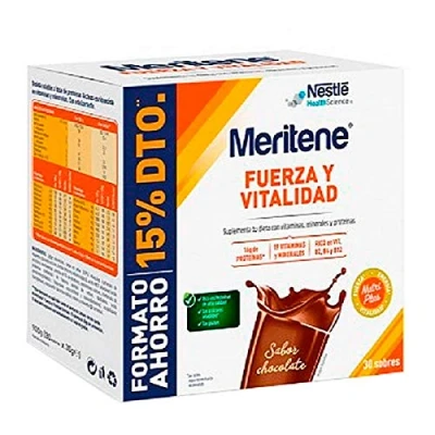 Imagen de MERITENE FUERZA Y VITALIDAD DUPLO SABOR CHOCOLATE (30 SOBRES)