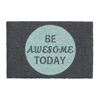 Imagen de Relaxdays Felpudo BE AWESOME TODAY para la entrada del hogar, Fibra de coco y PVC, Antideslizante, Color Grisa, 40 x 60 cm