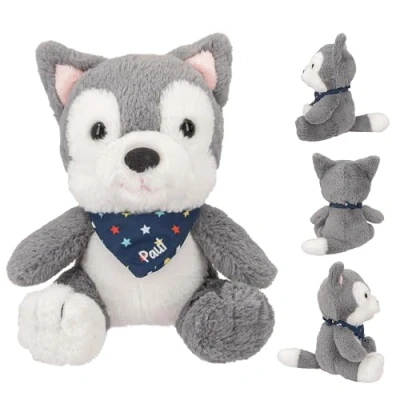 Imagen de Depesche Wolf 12455 Snukis Lobo Paul con Suave Pelaje en Gris y Blanco, Aprox. 18 cm de Alto Peluche Bufanda, Multicolor (0012455)