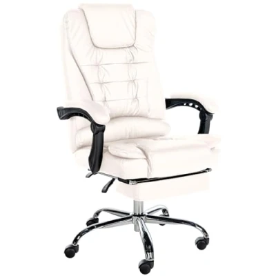 Imagen de CLP Silla de Oficina Oxygen Acolchada, Ergonómica &amp; con Ruedas I Ejecutiva Regulable En Altura Giratoria, Color:Blanco, Material Base:Cuero Sintetico