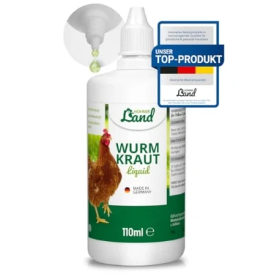 Imagen de HÜHNER Land TESTURTEIL MUY BUENO 09/23 Líquido para el tratamiento de gusanos con hierbas pollos, codornices y aves corral hierba gusano natural, 110 ml