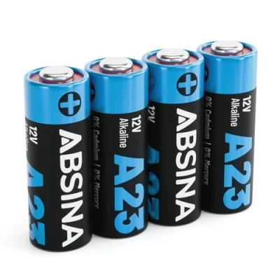 Imagen de ABSINA 4X Pila 23A 12V para abridores de Puertas Garaje y Mucho más Pilas Alcalina a Prueba Fugas Larga duración 23A, 12V, Mando Garaje, A23