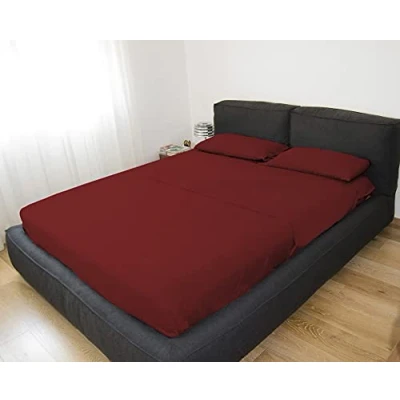 Imagen de GEMITEX Juego de Ropa Cama Matrimonio, Color Burdeos, no Necesita Planchado, Aspecto Satinado, 100% Microfibra poliéster, Compuesto por 2 sábanas encimeras y Fundas Almohada,
