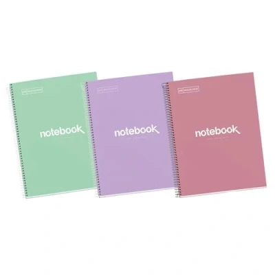 Imagen de Miquelrius Pack 3 Cuadernos A4 Notebook Emotions, 80 Hojas 90 g/m², Cuadrícula 5 x mm, 1 Franja de Color, Espiral Microperforado, Tapa Extra Rígida, 4 Taladros, Colores Pasteles Modernos